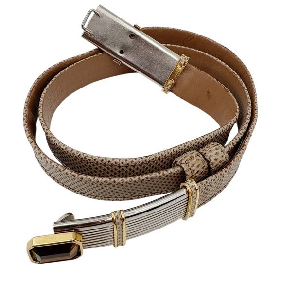 Judith Leiber Belt Vintage Leather Snakelike Metallic Metal Precious Stone 36.5\